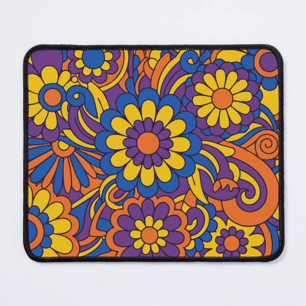 Item preview, Retro 70s Psychedelic Flower Power: Groovy Floral Pattern in Blue, Orange, and Purple designed and sold by DeeLulu.