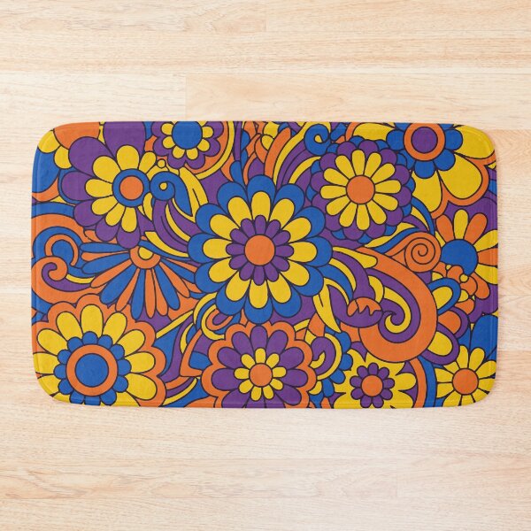 Item preview, Retro 70s Psychedelic Flower Power: Groovy Floral Pattern in Blue, Orange, and Purple designed and sold by DeeLulu.