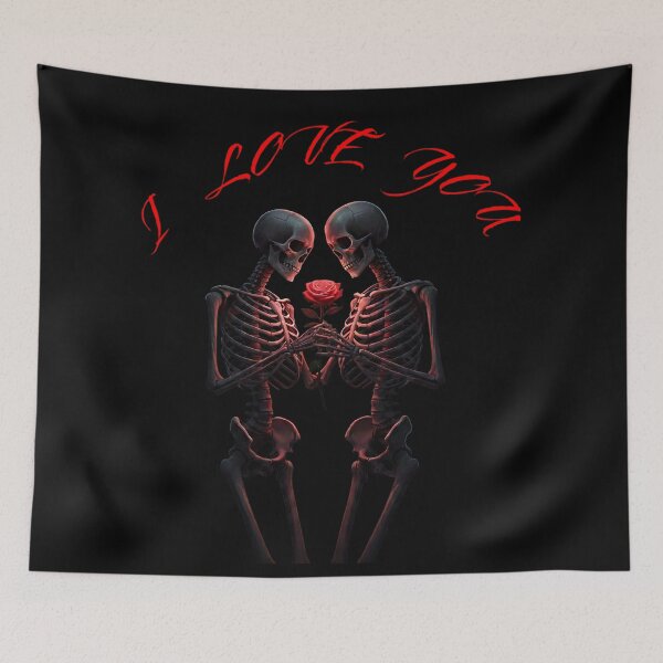 Item preview, Eternal Gothic Love Skeletons Dancing with Red Rose – Dark Romance Cathedral Art designed and sold by FUIRY .