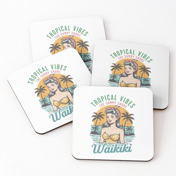 Item preview, Retro Surf Queen Illustration — Vintage Pinup Girl at Tropic Shore Beach Bar designed and sold by Colorful-Garden.
