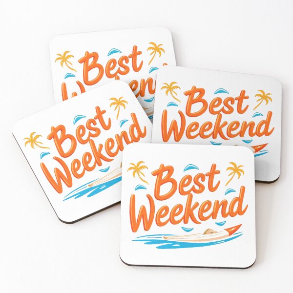 Item preview, Vibrant Best Weekend typography with boat and palm trees designed and sold by Creative88Art.