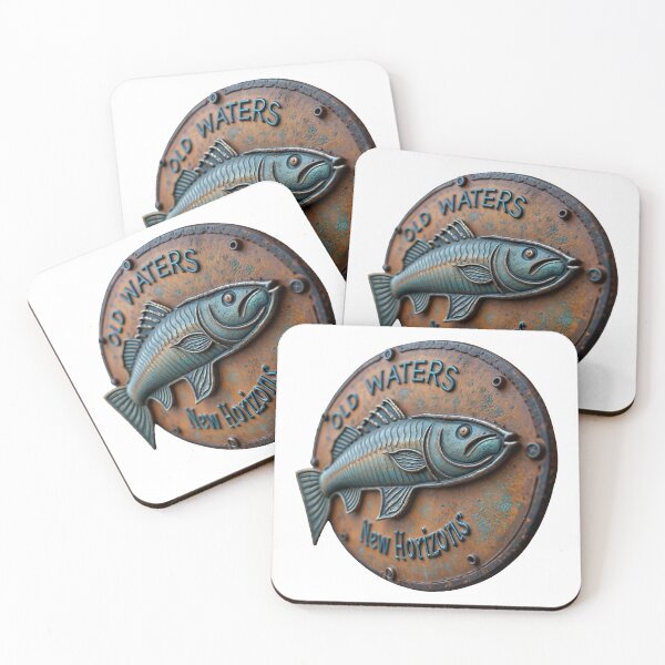 Item preview, Rustic bronze plaque with fish and old waters new horizons text designed and sold by Creative88Art.