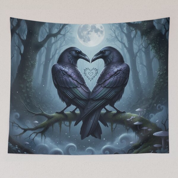 Item preview, Gothic Raven Couple Heart – Mystical Dark Forest Art designed and sold by FUIRY .