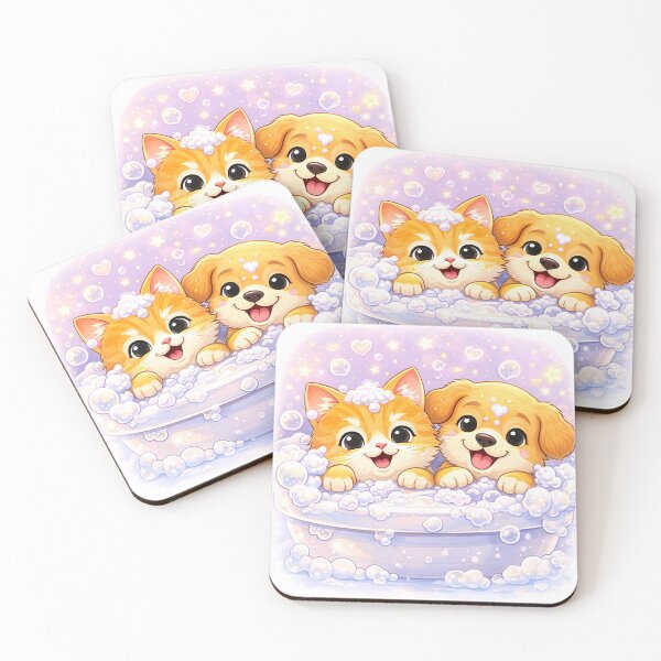 Item preview, Bubble Bath Besties – Cute Kitten & Puppy Cozy Bath Time Illustration | Kawaii Furfolkz Art designed and sold by Furfolkz.