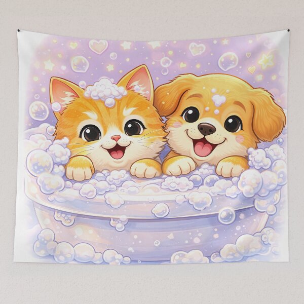 Item preview, Bubble Bath Besties – Cute Kitten & Puppy Cozy Bath Time Illustration | Kawaii Furfolkz Art designed and sold by Furfolkz.
