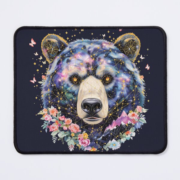 Item preview, Celestial Guardian Bear - Galaxy Nebula & Gold Constellations Botanical Art designed and sold by HappySproutArt.