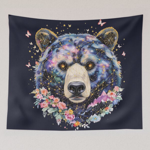 Item preview, Celestial Guardian Bear - Galaxy Nebula & Gold Constellations Botanical Art designed and sold by HappySproutArt.