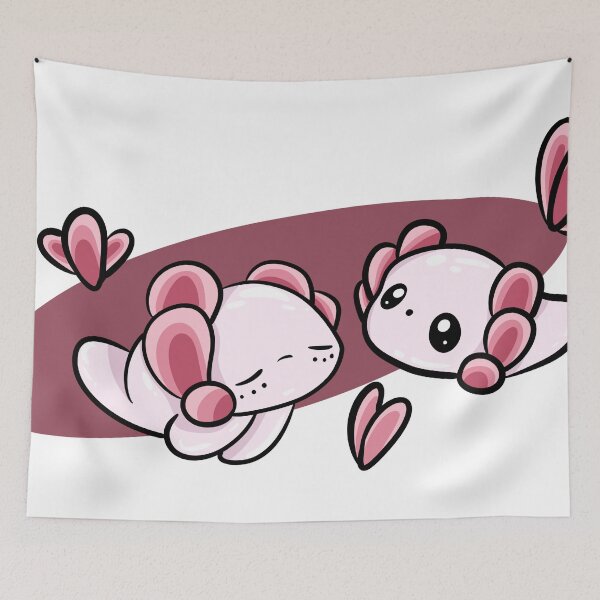 Item preview, Cute kawaii pink axolotl pair floating illustration designed and sold by LYAN-STORE.