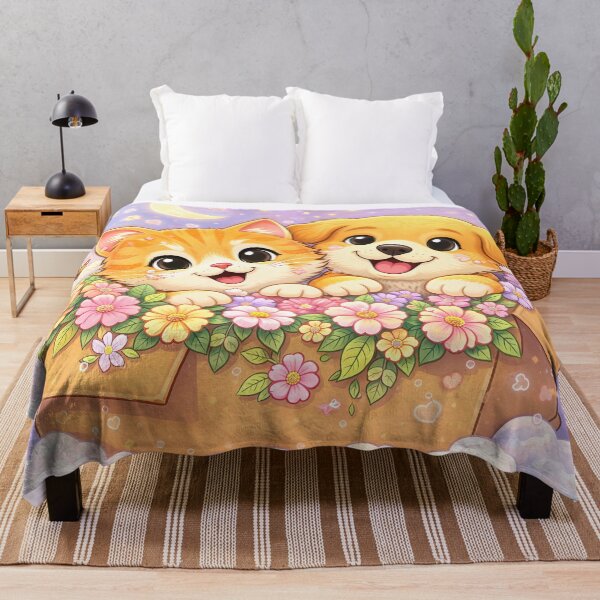 Item preview, Flower Box Friends – Cute Kitten & Puppy in a Magical Garden | Kawaii Furfolkz Cozy Friendship Art designed and sold by Furfolkz.