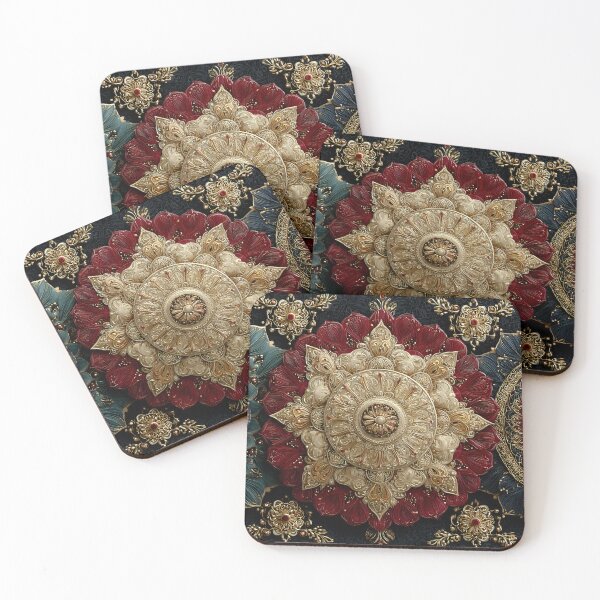Item preview, Golden Jewel Mandala – Teal & Burgundy Luxury Ornament designed and sold by EK-World.