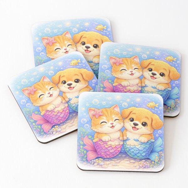 Item preview, Mermaid Besties – Cute Kitten & Puppy as Magical Mermaids | Kawaii Furfolkz Ocean Friendship Art designed and sold by Furfolkz.
