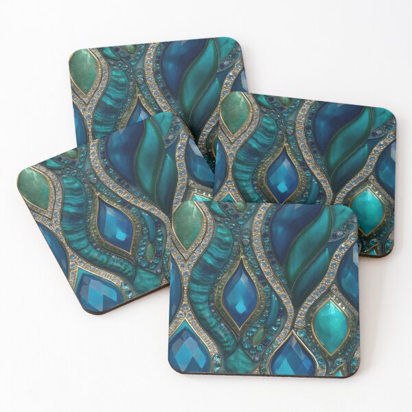 Item preview, Teal Blue Gemstone Mosaic With Gold Accents, Diamond Details, Rich Crystal Texture, Luxury Abstract  Jewelry Pattern designed and sold by meganohm.