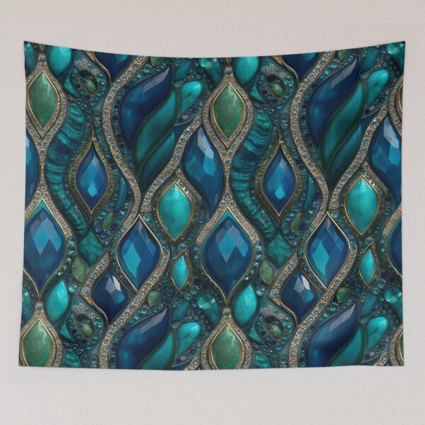 Item preview, Teal Blue Gemstone Mosaic With Gold Accents, Diamond Details, Rich Crystal Texture, Luxury Abstract  Jewelry Pattern designed and sold by meganohm.