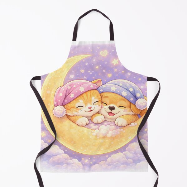 Item preview, Moonlight Snuggle – Cute Kitten & Puppy Sleeping on the Crescent Moon | Kawaii Furfolkz Bedtime Dream Art designed and sold by Furfolkz.