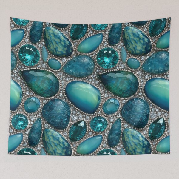 Item preview, Aqua Teal Gemstone Cluster With Brilliant Diamonds and Aquamarine, Mixed Stone Texture, Crystal Shine,  Jewelry Background And Glam Luxe Design designed and sold by meganohm.