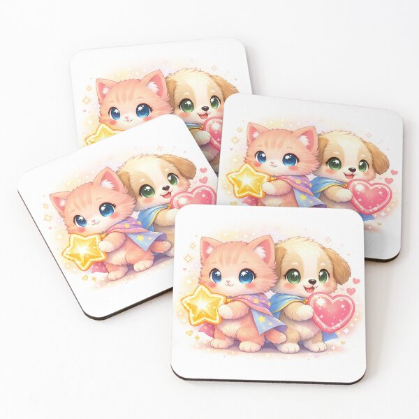 Item preview, Star & Heart Heroes – Cute Kitten and Puppy Superhero Best Friends | Kawaii Furfolkz Hero Art designed and sold by Furfolkz.