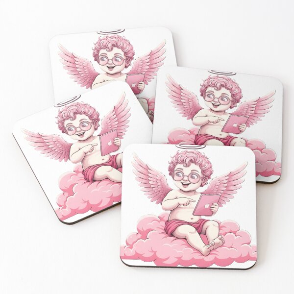 Item preview, Modern Pink Cupid Angel with Digital Tablet designed and sold by Studio-DeLuz.
