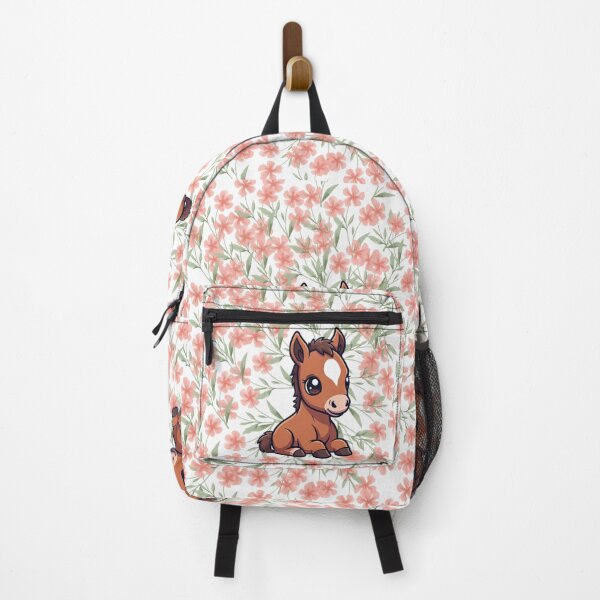 Item preview, Cute brown horse with salmon-colored flowers designed and sold by lunadesignsmoon.
