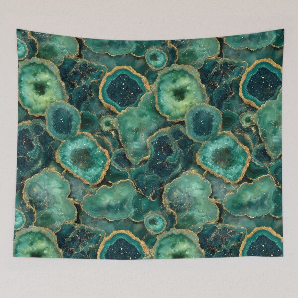 Item preview, Emerald Green Geode Crystals With Gold Sparkle Veins, Gemstone Layers, Mineral Ring Clusters And Luxury Organic Stone designed and sold by meganohm.