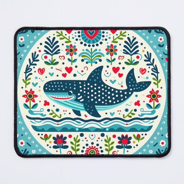 Item preview, Smiling Whale Shark with Ocean Flora – Hope for Wildlife Scandinavian Folk Art by heidiannemorris © designed and sold by FOLK ART FUSION by heidiannemorris.