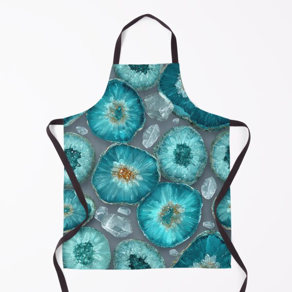 Item preview, Vivid Turquoise Blue Geode Slices and Clear Crystal Quartz Clusters on a Cool Gray Background designed and sold by meganohm.