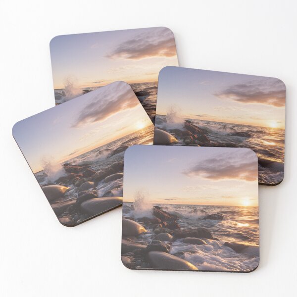 Item preview, Golden Sunset Waves on Rocks – Serene Coastal Glow designed and sold by EK-World.