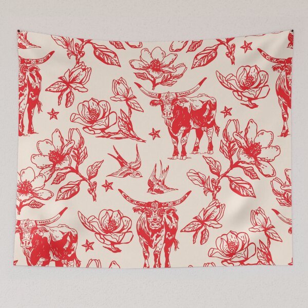 Artikelvorschau, Magnolia-Muster für Longhorn-Bullen. Dekorative Tiermotive für Zuhause und als Geschenkidee. entworfen und verkauft von The Whiskey Ginger Design Shop.