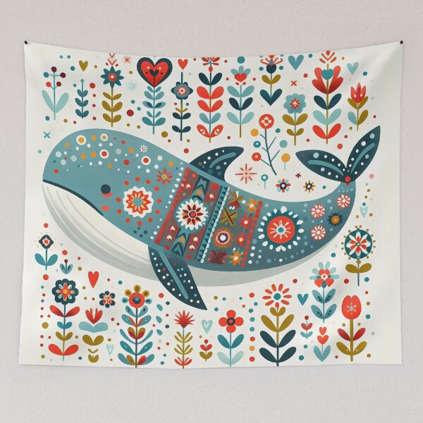 Artikelvorschau, Walhai mit Meeresflora – Hoffnung für die Tierwelt – Skandinavische Volkskunst von heidiannemorris © entworfen und verkauft von FOLK ART FUSION by heidiannemorris.