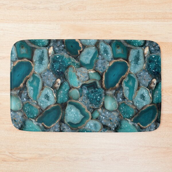 Item preview, Natural Crystal Geode Cross-Sections in Teal and Aqua Blue with Sparkling Quartz Textures and Golden Lining Details designed and sold by meganohm.