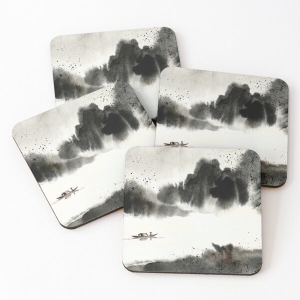 Item preview, Atmospheric ink wash landscape with lone boat designed and sold by daniiy.