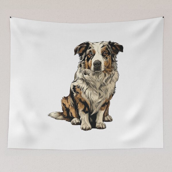 Item preview, Blue Merle Tri Color Australian Shepherd Dog Illustration designed and sold by whyitsme.