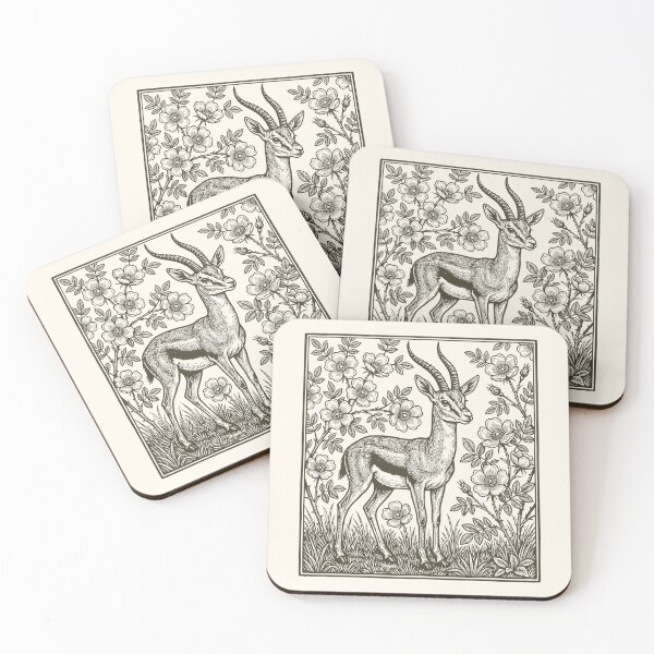Item preview, Floral Gazelle Linocut Style Retro Roses Cottagecore    designed and sold by Y-Vibes.