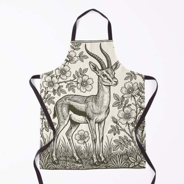 Item preview, Floral Gazelle Linocut Style Retro Roses Cottagecore    designed and sold by Y-Vibes.
