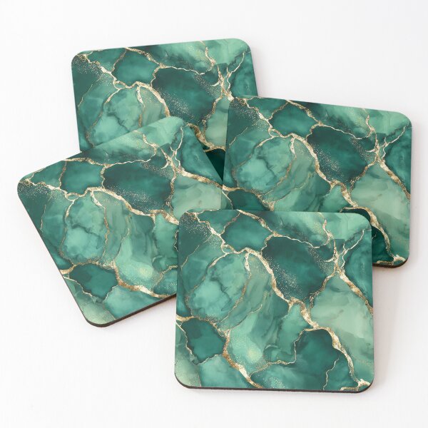 Item preview, Emerald Green Marble Texture With Gold Metallic Veins, Luxury Organic Ink Wash, Deep Gemstone Hues and Abstract Stone Pattern designed and sold by meganohm.