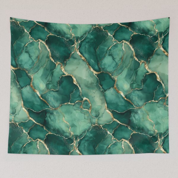 Item preview, Emerald Green Marble Texture With Gold Metallic Veins, Luxury Organic Ink Wash, Deep Gemstone Hues and Abstract Stone Pattern designed and sold by meganohm.