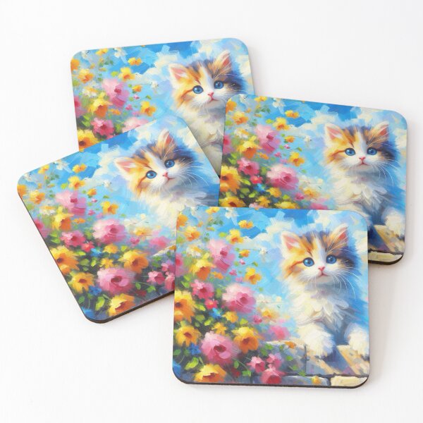 Item preview, Calico Kitten in the Flowers designed and sold by TinCatOutPost.