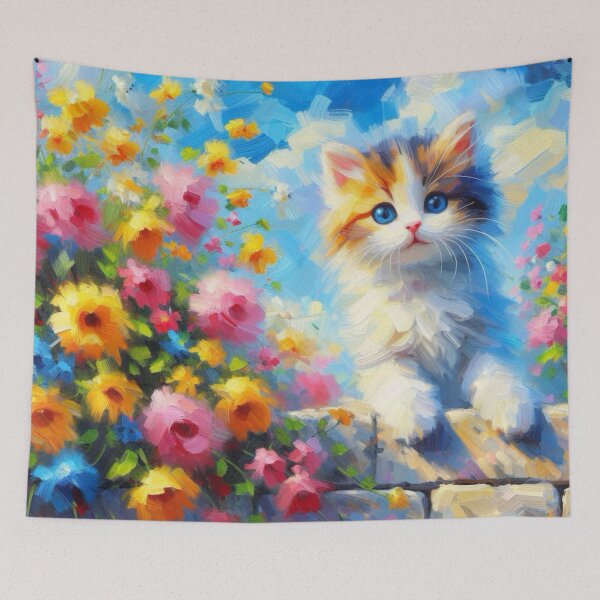 Item preview, Calico Kitten in the Flowers designed and sold by TinCatOutPost.