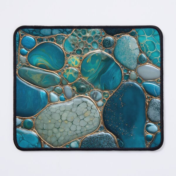 Item preview, Blue and Teal Polished Pebble Mosaic With Gold Metal Outlines, Organic Gemstone Texture, Luxury Abstract Surface and Seamless Natural Stone Pattern designed and sold by meganohm.
