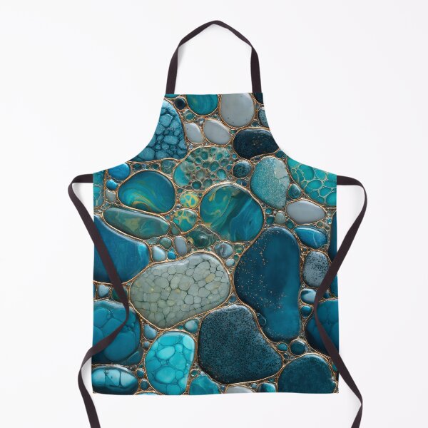 Item preview, Blue and Teal Polished Pebble Mosaic With Gold Metal Outlines, Organic Gemstone Texture, Luxury Abstract Surface and Seamless Natural Stone Pattern designed and sold by meganohm.
