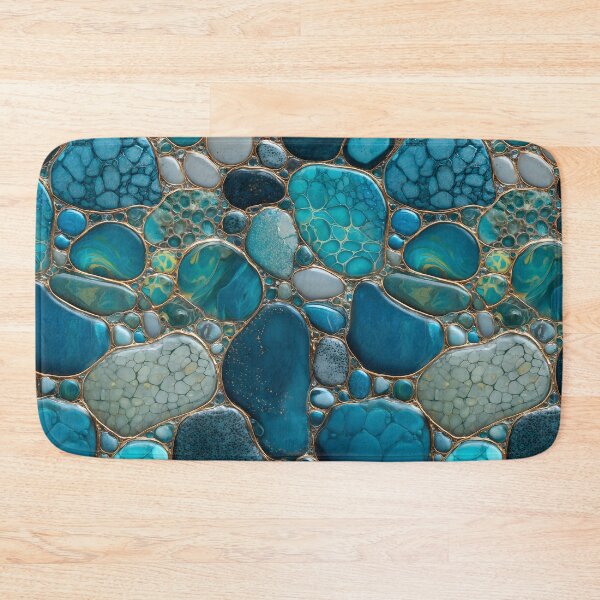 Item preview, Blue and Teal Polished Pebble Mosaic With Gold Metal Outlines, Organic Gemstone Texture, Luxury Abstract Surface and Seamless Natural Stone Pattern designed and sold by meganohm.