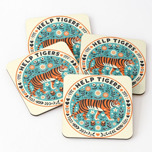 Item preview, Tiger with Floral Motifs – Hope for Wildlife Scandinavian Folk Art by heidiannemorris © designed and sold by FOLK ART FUSION by heidiannemorris.