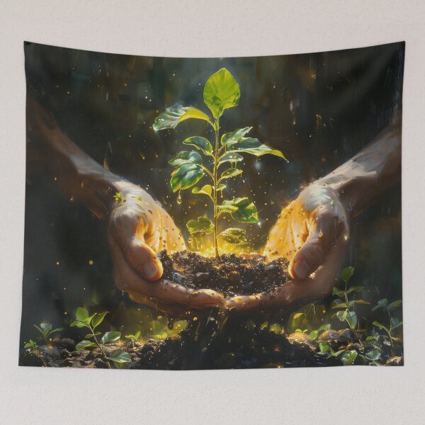 Item preview, Hands Holding New Life – Glowing Plant of Hope designed and sold by EK-World.