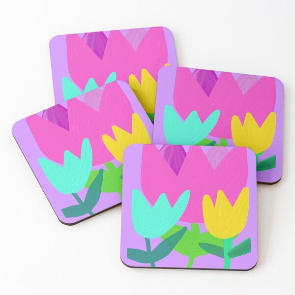 Item preview, Hand-drawn Pink, Yellow, and Blue Tulips with Oil Painting on Purple background designed and sold by Victoria Rose.