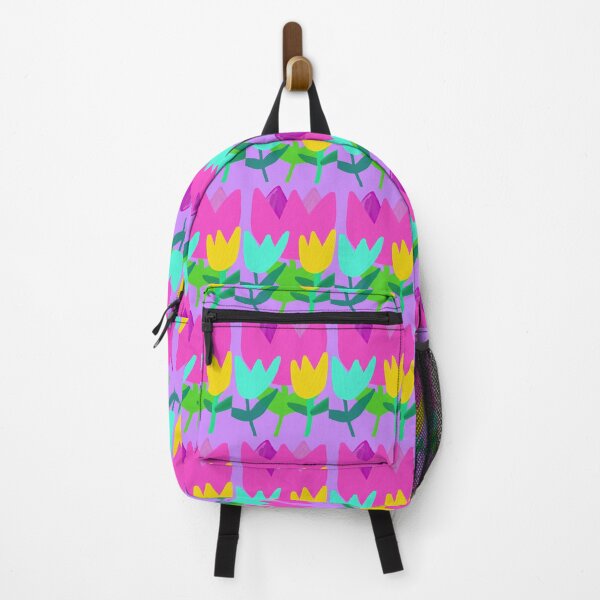 Item preview, Hand-drawn Pink, Yellow, and Blue Tulips with Oil Painting on Purple background designed and sold by Victoria Rose.