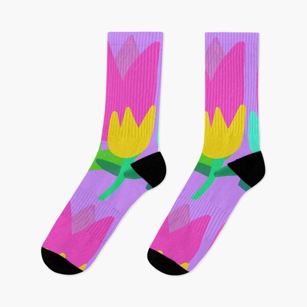 Item preview, Hand-drawn Pink, Yellow, and Blue Tulips with Oil Painting on Purple background designed and sold by Victoria Rose.
