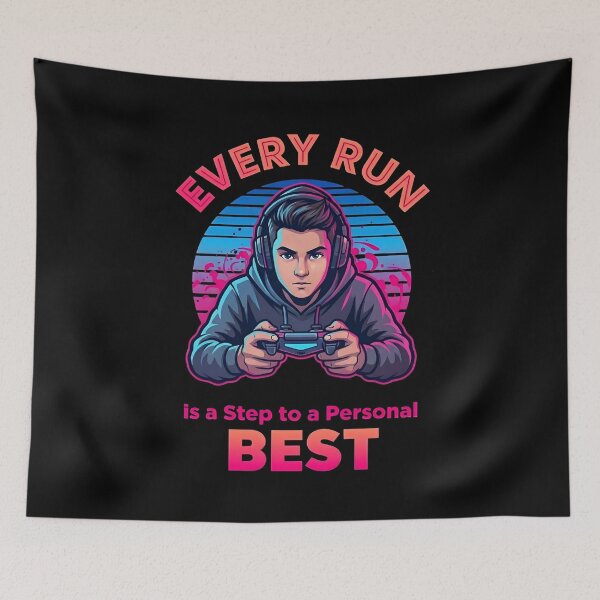 Item preview, Every Run Is a Step to a Personal Best – Colorful Gamer Illustration designed and sold by PHRASEandSTYLE.