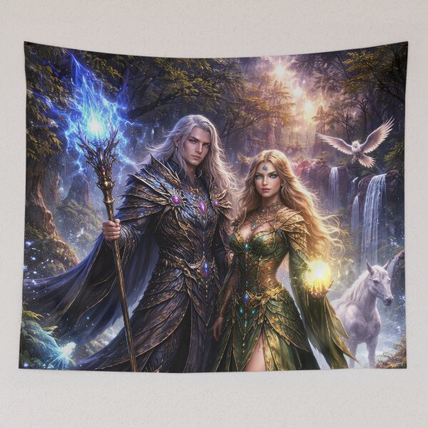 Item preview, Ethereal Guardians of the Enchanted Forest – Light and Arcane Fantasy Art designed and sold by DrakariArt.