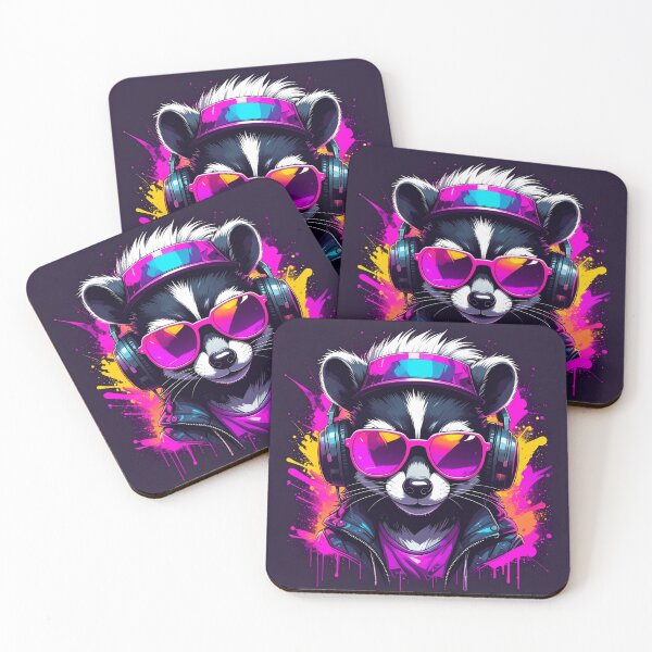 Item preview, Synthwave graffiti skunk wearing headphones designed and sold by Boxing Kangaroo Retail Company.