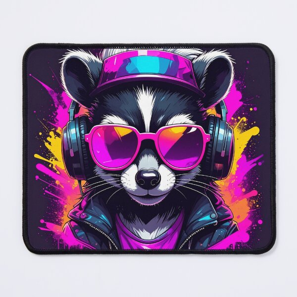 Item preview, Synthwave graffiti skunk wearing headphones designed and sold by Boxing Kangaroo Retail Company.