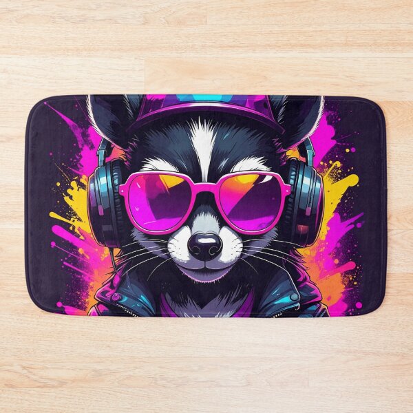 Item preview, Synthwave graffiti skunk wearing headphones designed and sold by Boxing Kangaroo Retail Company.